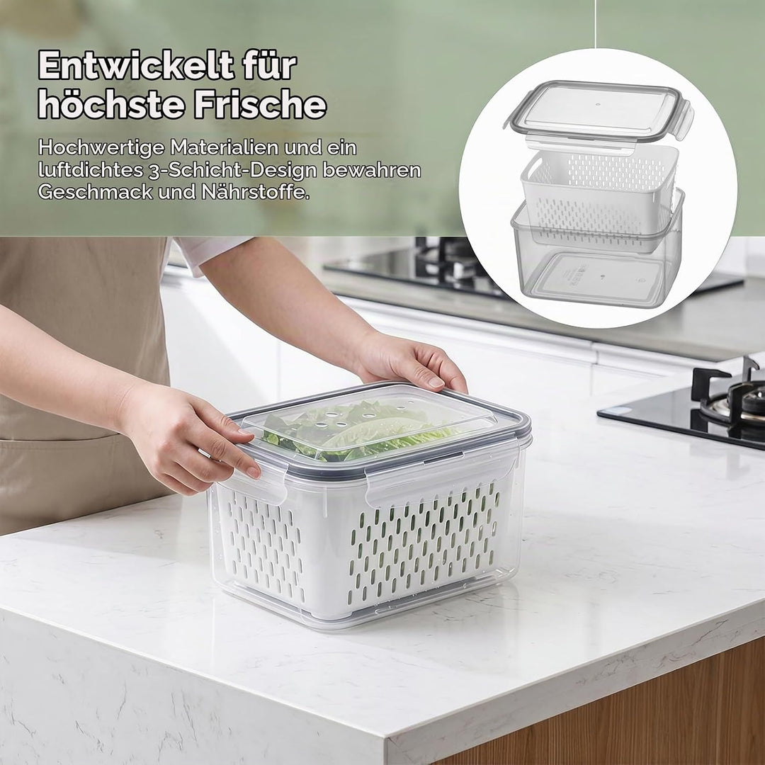4 Stüke Kühlschrank Organizer set, Frischhaltedosen mit Deckel Ablaufkorb