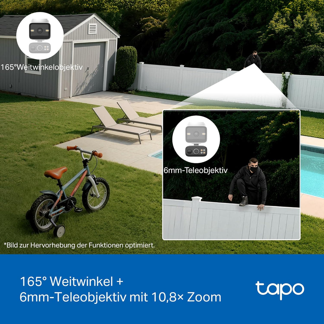 Tapo C645D KIT Solar Überwachungskamera Aussen mit Akku | 2K Dual-Objektiv | 165° Winkel + 6mm Objek