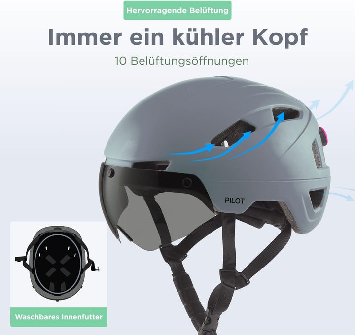 GOOFF Pilot S-Pedelec Helm - Schutz für schnelle E-Bike Fahrten – Fahrradhelm mit Visier und Licht –