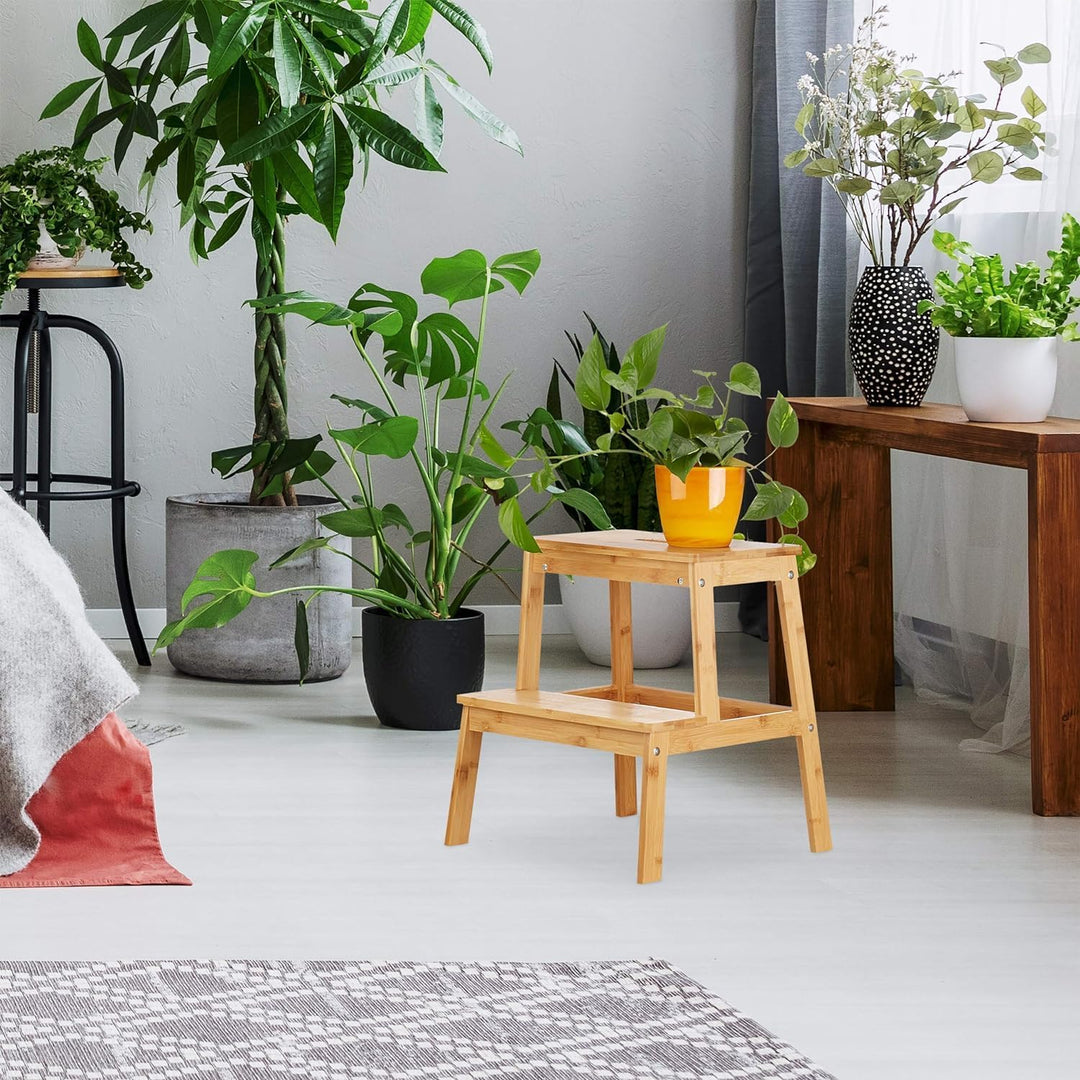TIENDA EURASIA Bambusleiter mit 2 Stufen | nordischer Stil | Stufe 2 Höhen | Küchenhocker | Bad | St
