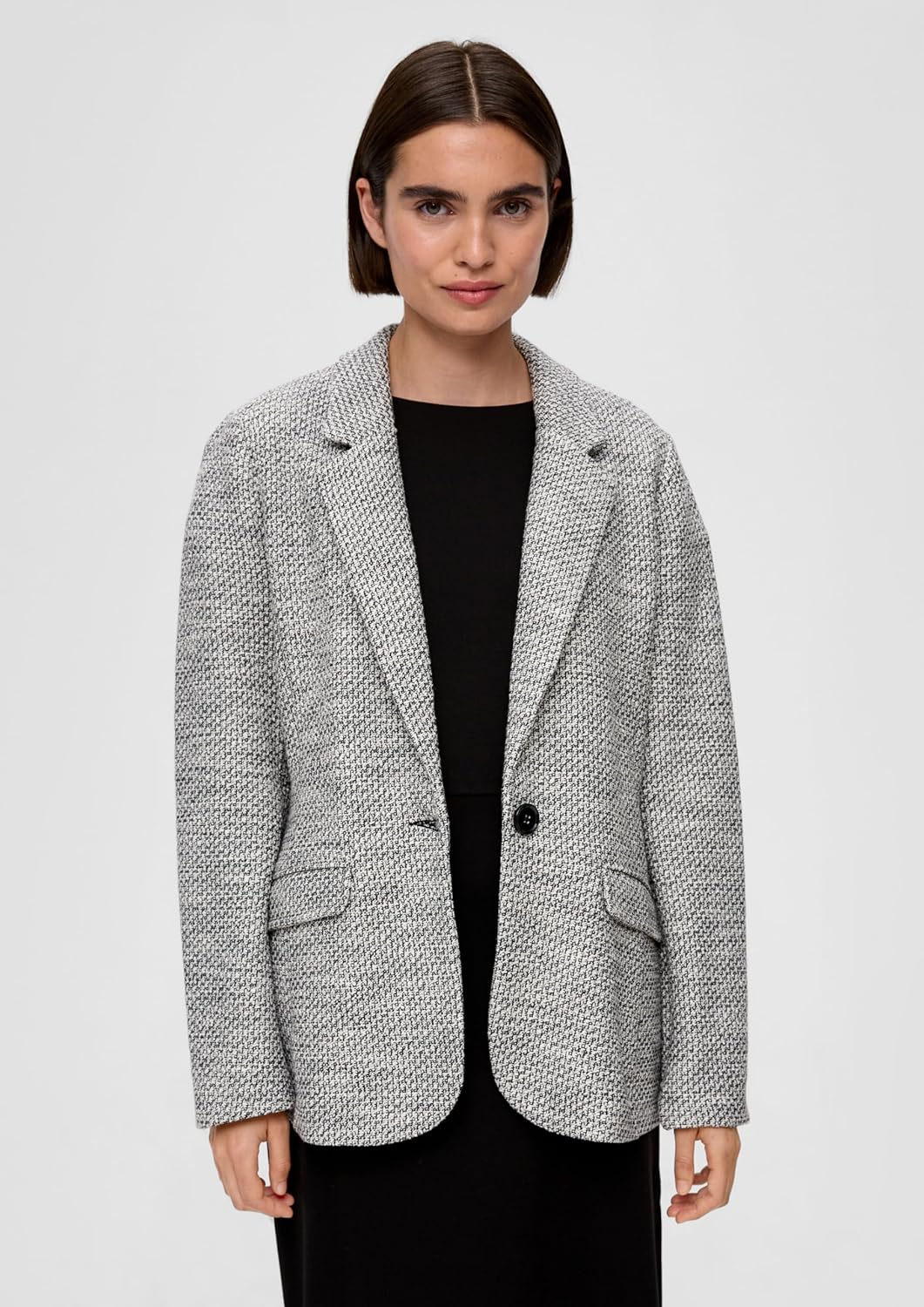 s.Oliver Bouclé-Blazer aus Baumwollmix 40 99x1 Schwarz, 40 99x1 Schwarz