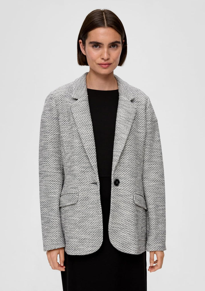 s.Oliver Bouclé-Blazer aus Baumwollmix 40 99x1 Schwarz, 40 99x1 Schwarz
