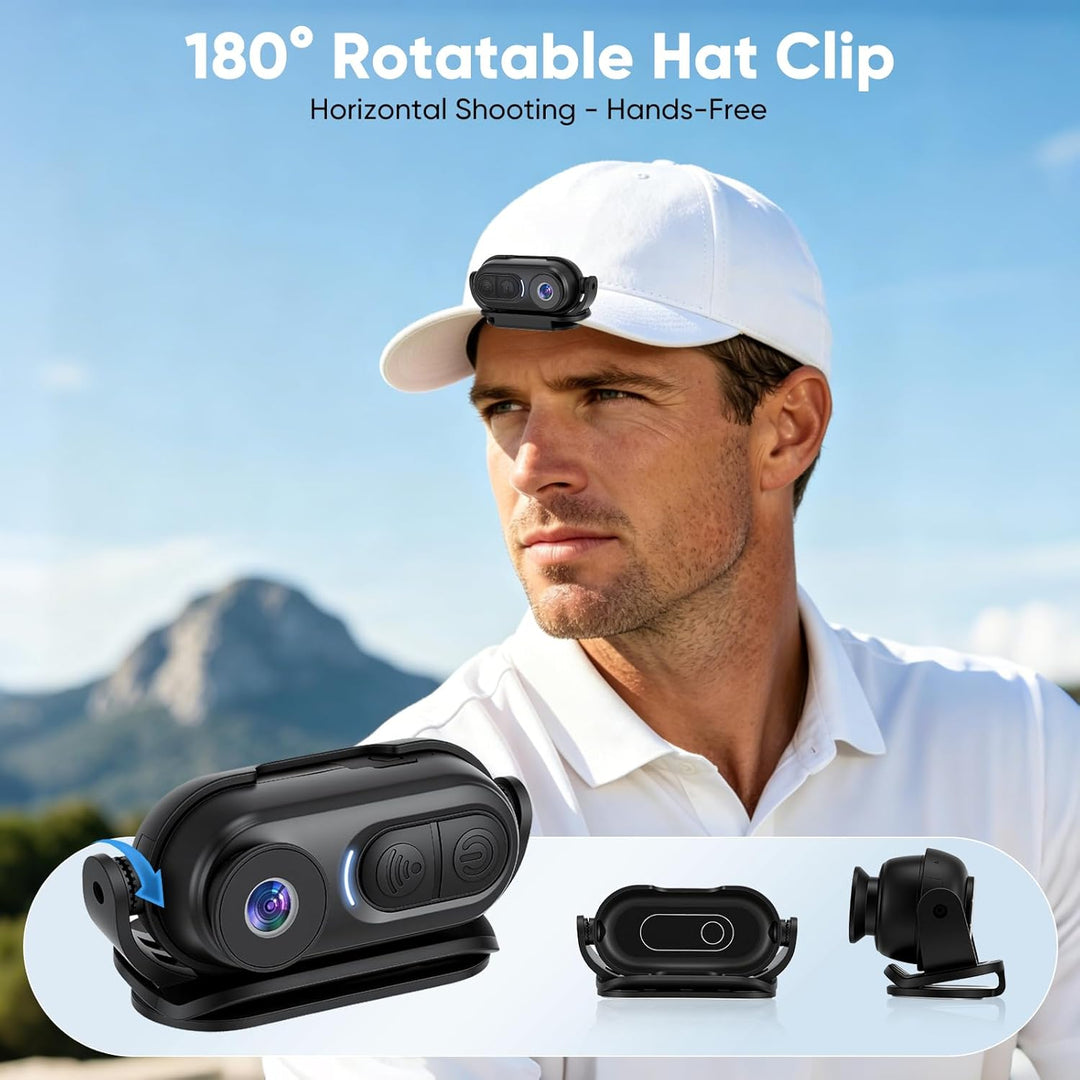 Mini Action Cam 4K, 125° Weitwinkel Actionkamera, Wasserdicht 30M, Bodycam mit Magnet &amp; Fahrrad-/Hel