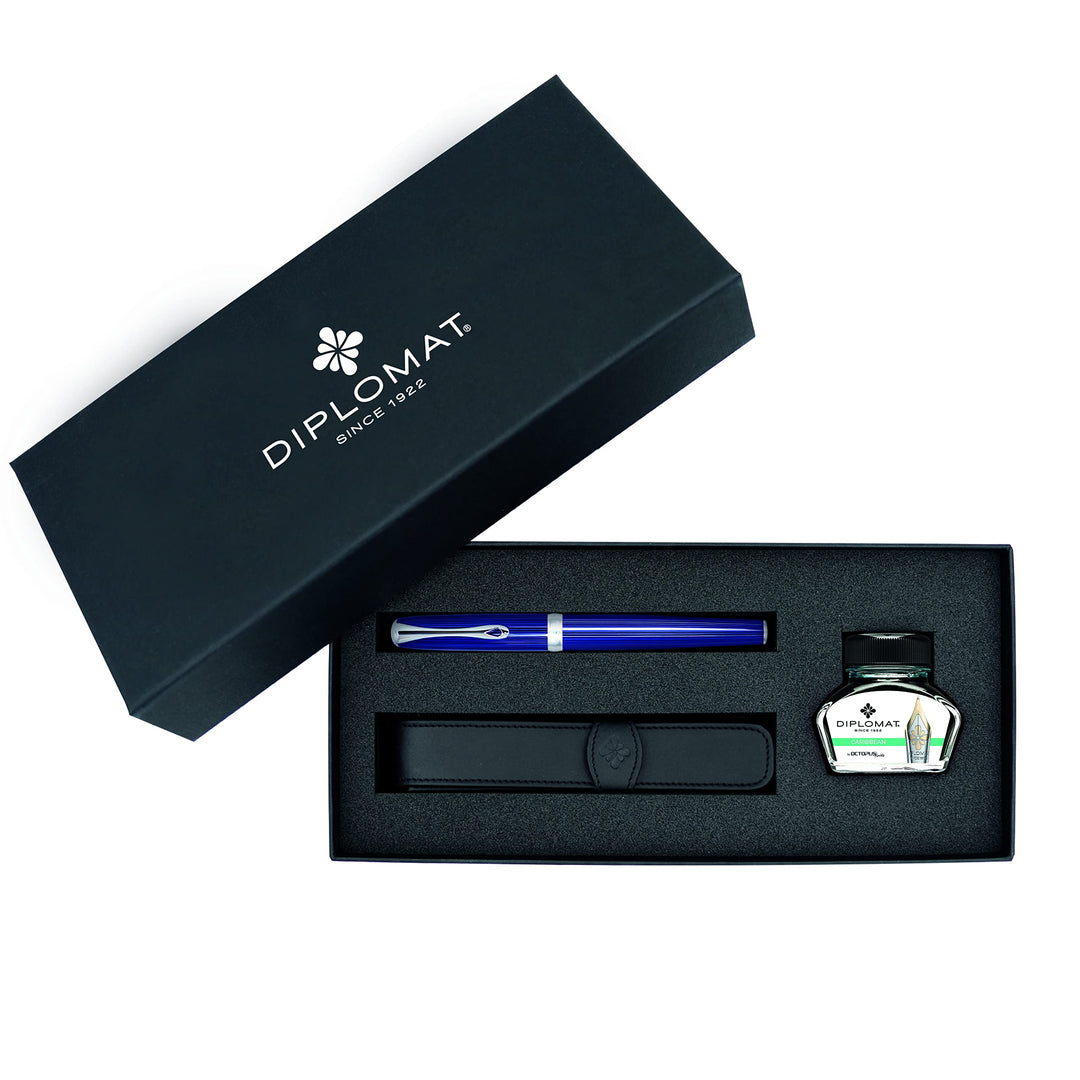 DIPLOMAT - Geschenkset Füllfederhalter Excellence A² Skyline - Blau - 1 Füllhalter + 1 Tintenfass +