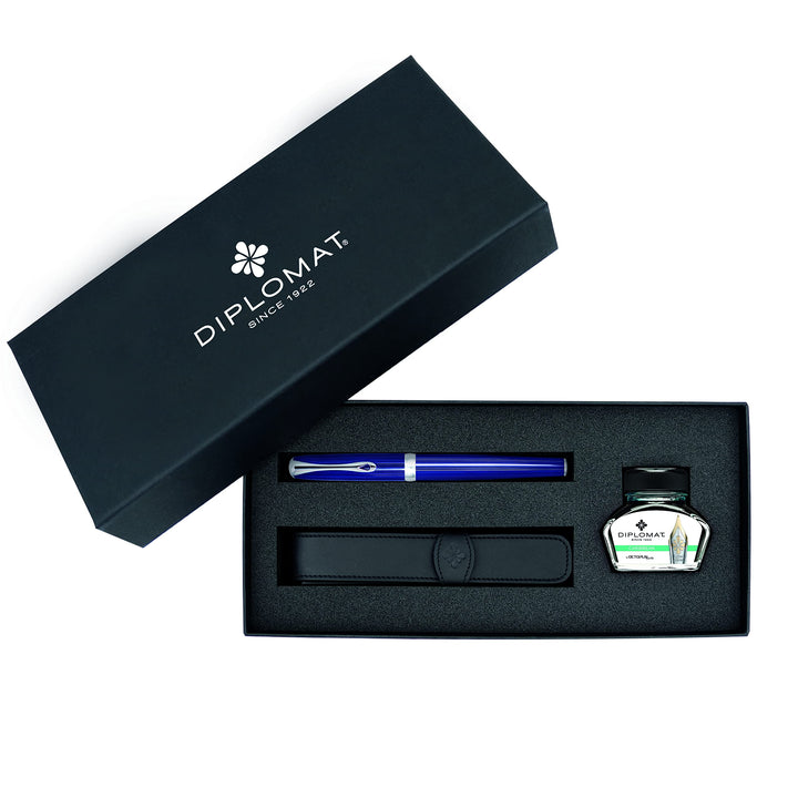 DIPLOMAT - Geschenkset Füllfederhalter Excellence A² Skyline - Blau - 1 Füllhalter + 1 Tintenfass +