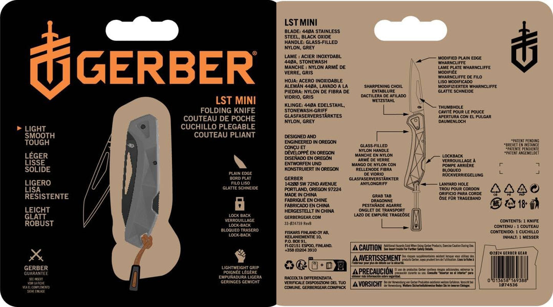 Gerber Taschenmesser mit Zugband, LST Mini, 440A Wharncliffe-Edelstahlklinge, Griffschalen aus glasf