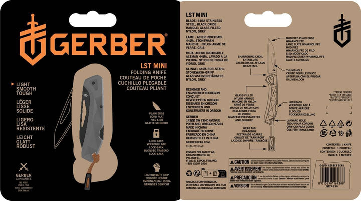 Gerber Taschenmesser mit Zugband, LST Mini, 440A Wharncliffe-Edelstahlklinge, Griffschalen aus glasf