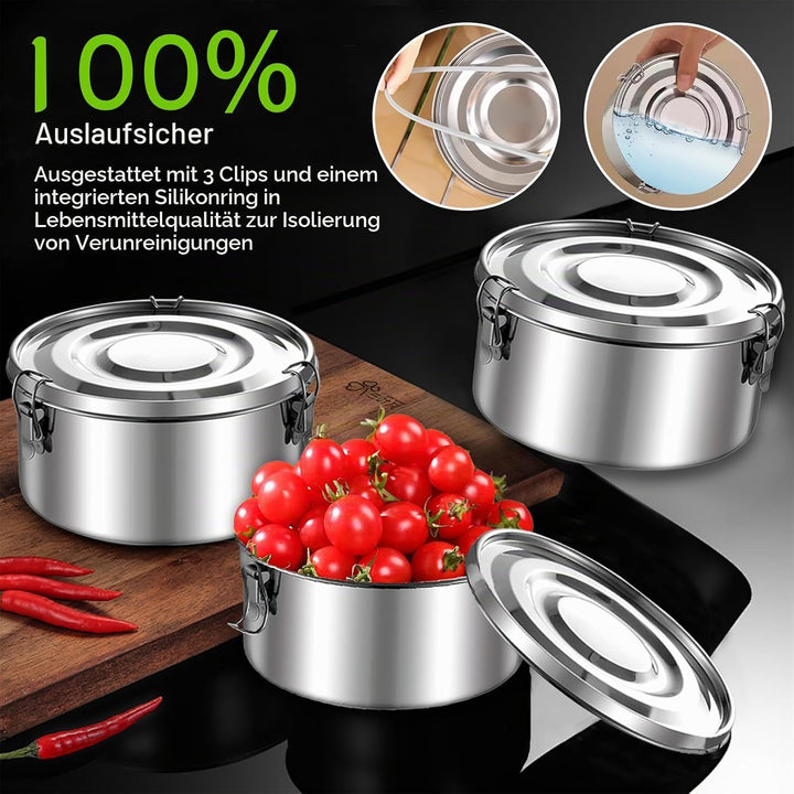 3 Stück Edelstahl Dose mit Deckel, 360ML Edelstahl Snackbox | Edelstahl Dosen, Metalldosen mit Decke