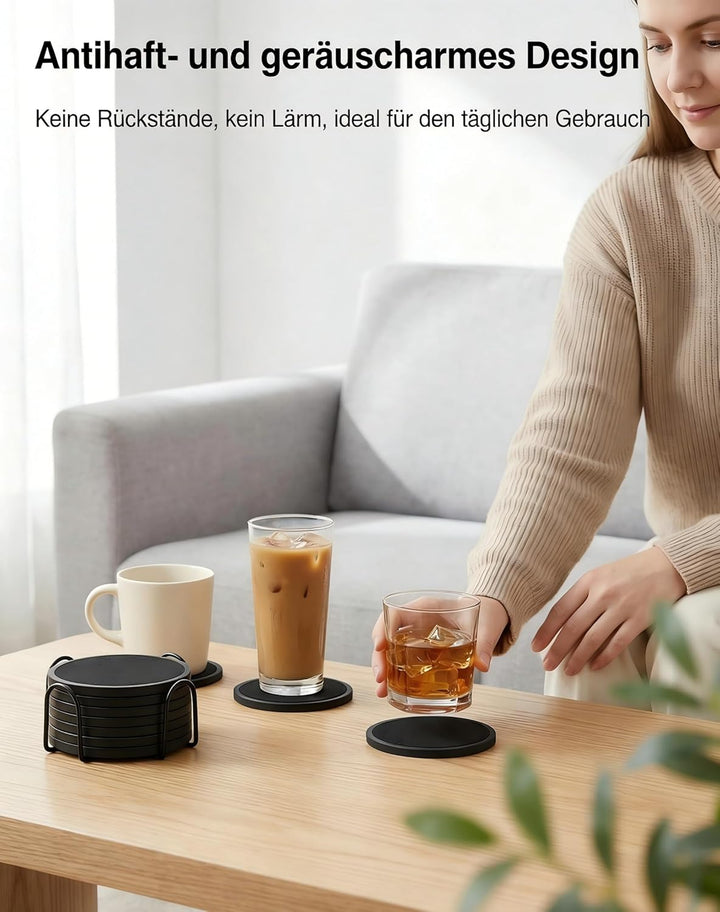 Silikon-Untersetzer Set 6 Stück - rutschfeste Getränkeuntersetzer mit 6 Saugfähigen Filzeinsätzen (S