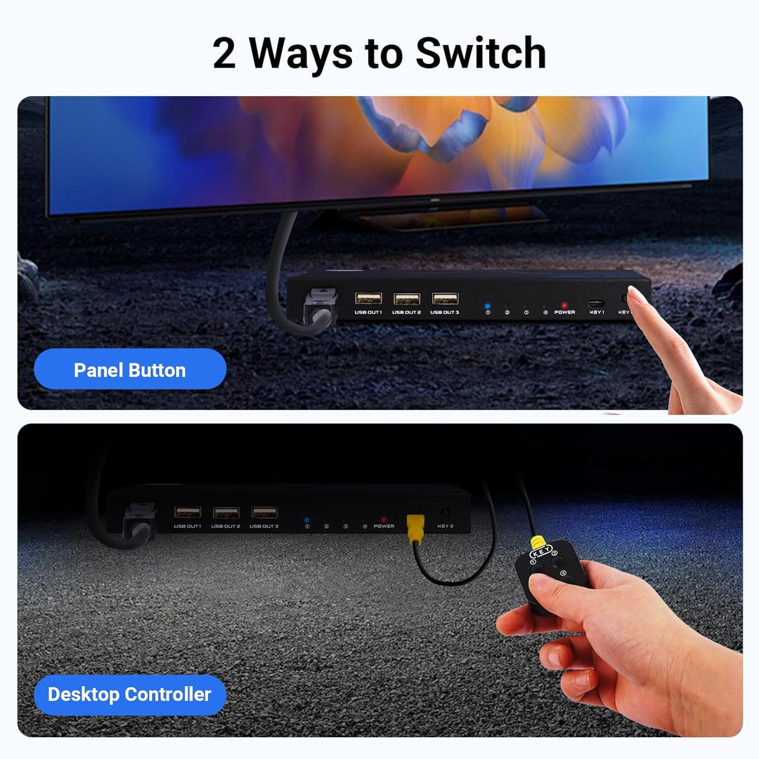 TCNEWCL DisplayPort KVM Switch 4 Port, 4K@60Hz DP und USB KVM Umschalter für 4 PCs Share 1 Monitor T