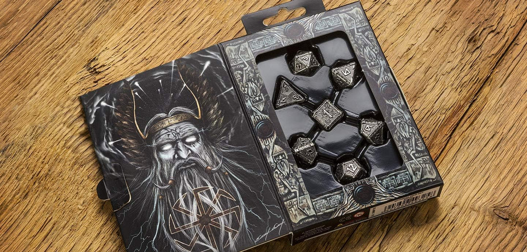 Q WORKSHOP Metal Mythical 7 Polyhedral Ornamented Dice Set Mythical 7 Polyhedral Pieces, Mythical 7