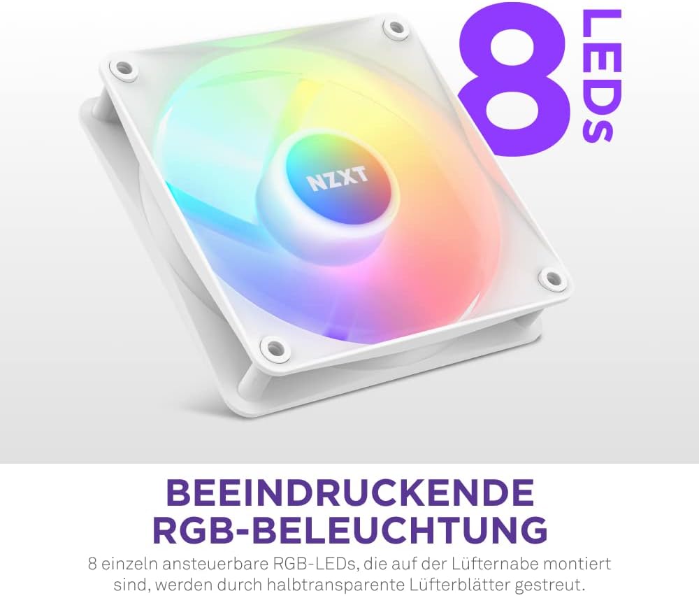 NZXT F120 RGB Core Dreierpackung – 3 × 120 mm nabenmontierte RGB-Lüfter mit RGB-Steuerung – 8 einzel