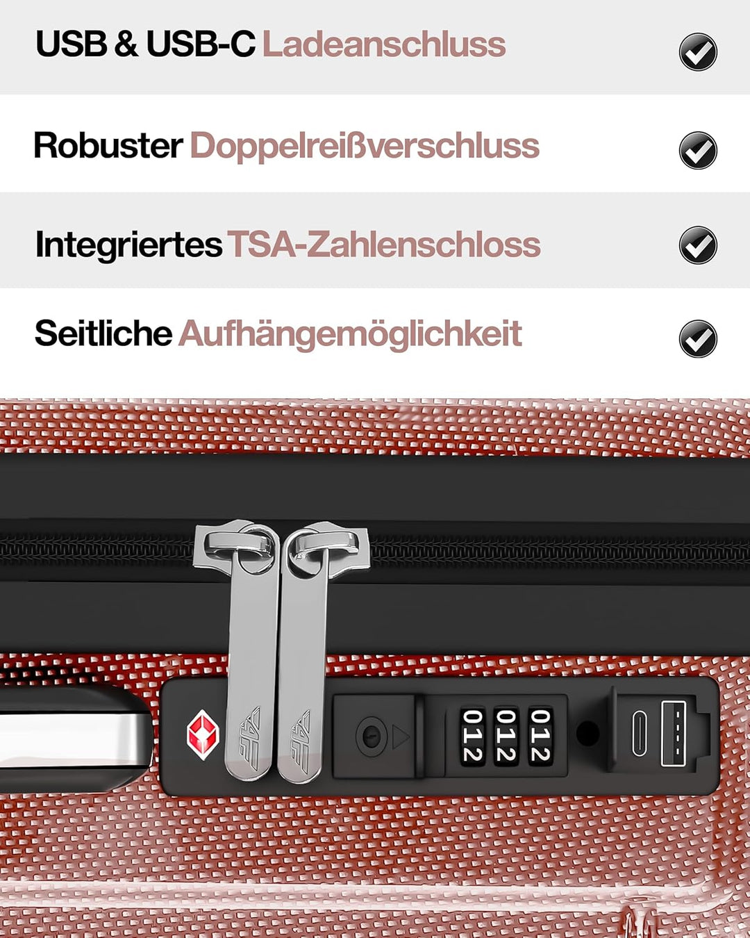Aluminium-Rahmen Hartschalen-Reisekoffer Set 3-teilig Ultraleicht (M/L/XL) – TSA-Schloss, 4 Spinner-