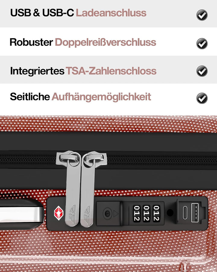 Aluminium-Rahmen Hartschalen-Reisekoffer Set 3-teilig Ultraleicht (M/L/XL) – TSA-Schloss, 4 Spinner-