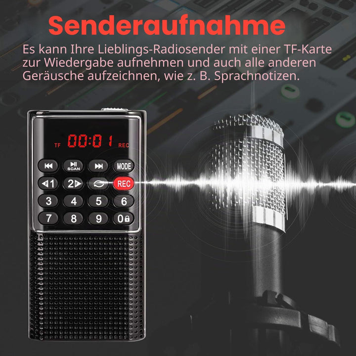 PRUNUS J-328 Taschenradio FM/UKW, Digital Radio Klein mit Rekorder, Kofferradio Mini Radio mit Akku