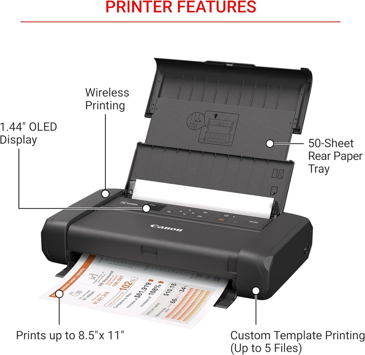 Canon PIXMA TR150 mobiler Drucker (WLAN, Cloud, AirPrint, 4.800 dpi x 1.200 dpi, Highspeed USB Typ C