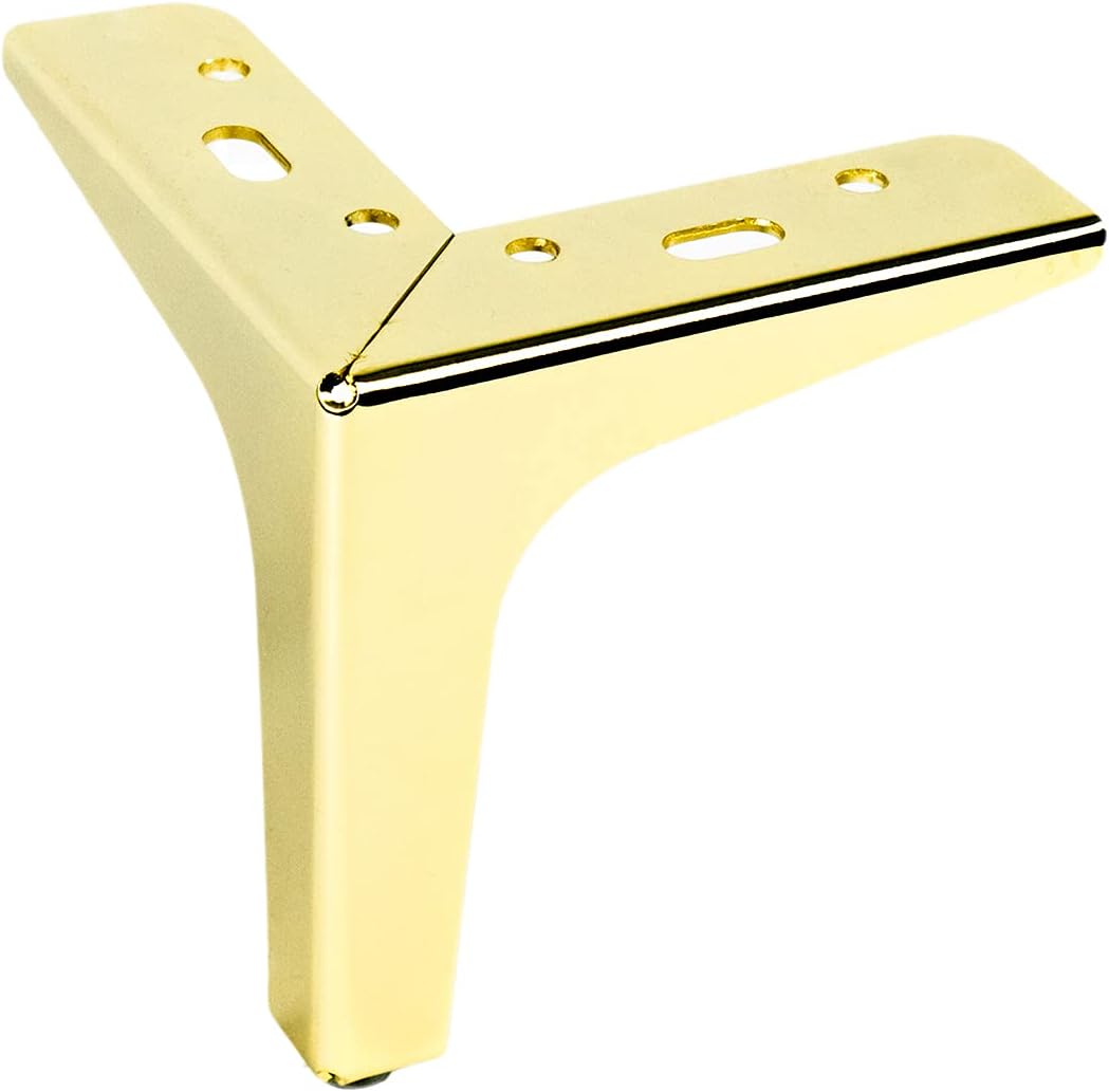 P17- Siena | Set 4 Füsse + 16 Schrauben | Glänzendes Gold | Höhe 13 cm | Beine für Sofas, Möbel, Sch