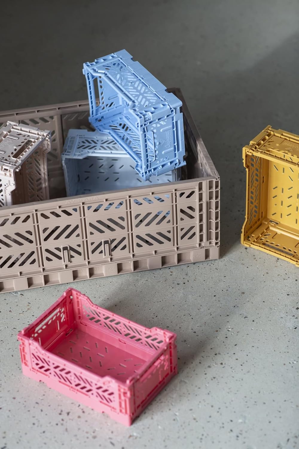 AYKASA Klappkiste, stabile Faltkiste aus Kunststoff, stapelbar, Sand, Mini (27x17x11cm) Sand Mini (2