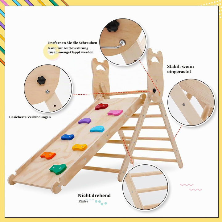 Ark miido Klettergerüst Indoor klettersteine 3-in-1 Montessori kletterdreieck mit Rutsche Faltbares