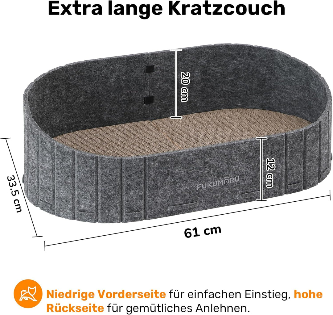 FUKUMARU Kratzbrett für Katzen, 61 cm Kratzpappe in Sofa-Form, Umkehrbares Katzenbett, Runde Kratzpa