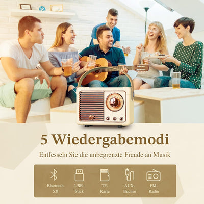 PRUNUS J-999 Mini Bluetooth Lautsprecher mit Radio FM, Retro Radio Bluetooth Speaker Wiederaufladbar