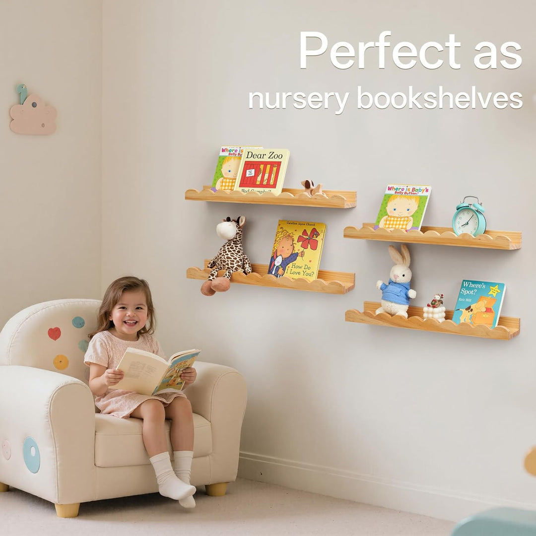 Gieanoo Schwebendes Regal, überbackene Bücherregal Wand Satz von 2 Natürlichen Massiven Kiefer Holz