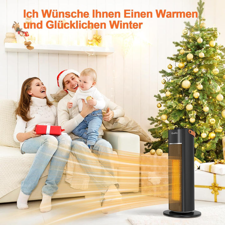 Grelife Heizlüfter, 1500W Energiesparende Elektrische Heizung mit Thermostat, 70° Schwenkfunktion, 3