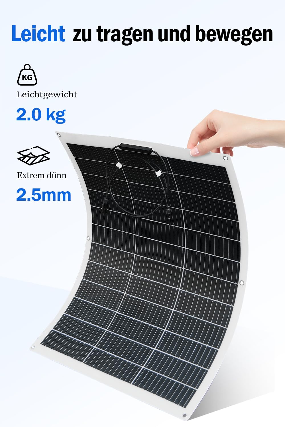 ECO-WORTHY 130W 12V Solarpanel Flexibel Monokristallines Solarpanel, Solarmodul mit Ladekabel für Wo