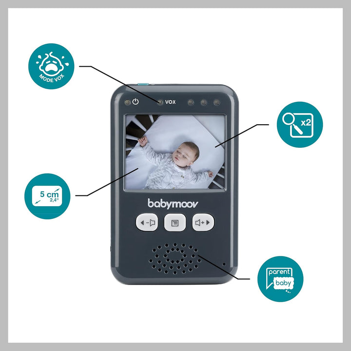 Babymoov Babyphone mit Kamera Essential, 2,4" Bildschirm, Nachtsicht, 2-fach Zoom