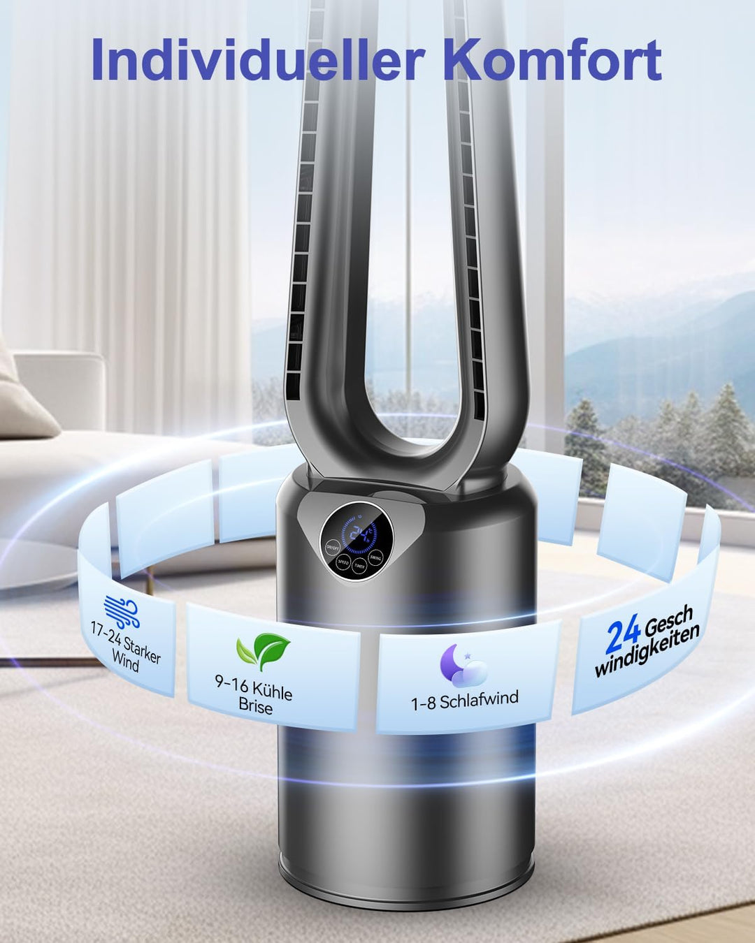 Turmventilator mit Luftreiniger & Fernbedienung | Sehr Leiser DC-Motor Ventilator | 90° oszillierend