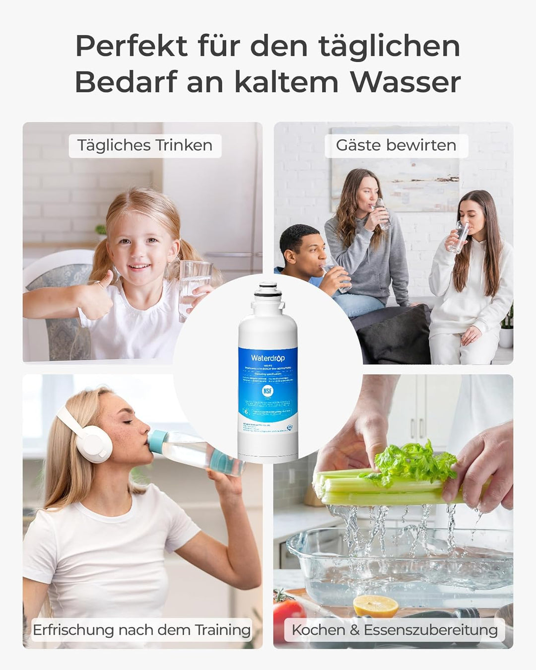 Waterdrop WD-F15 Kühlschrank Wasserfilter, Ersatz für Bosch® Ultra Clarity® Pro 11032518, KSZ50UCP,