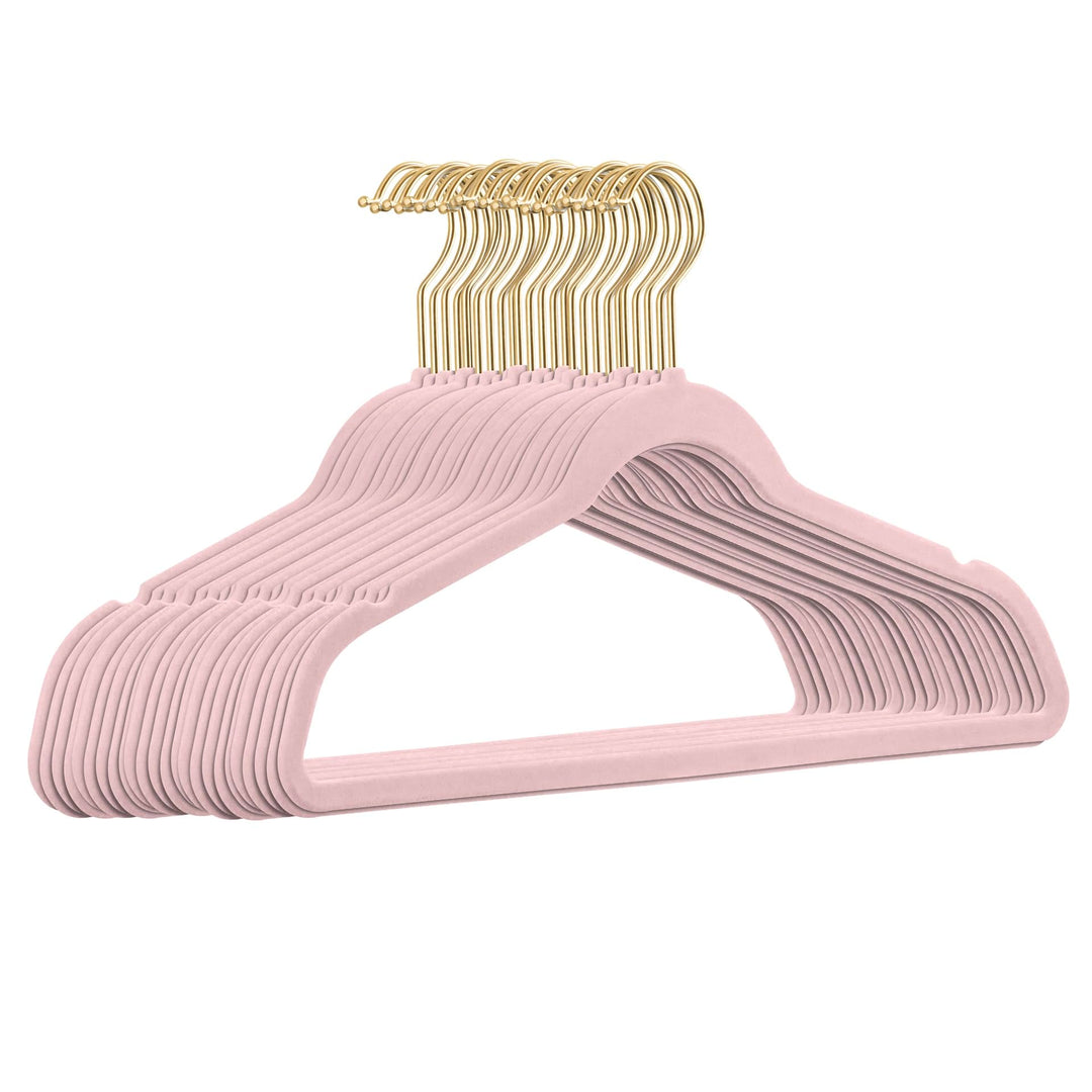 25 Stück hochwertige Samt Kleiderbügel in der Farbe Rosa mit Gold Look Haken/Anti-Rutsch/von Stickan