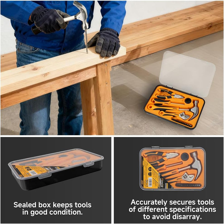 Handwerkzeug Set 17-teilig mit Hammer, Zange, Schraubendreher, verstellbarem Schraubenschlüssel, Bit