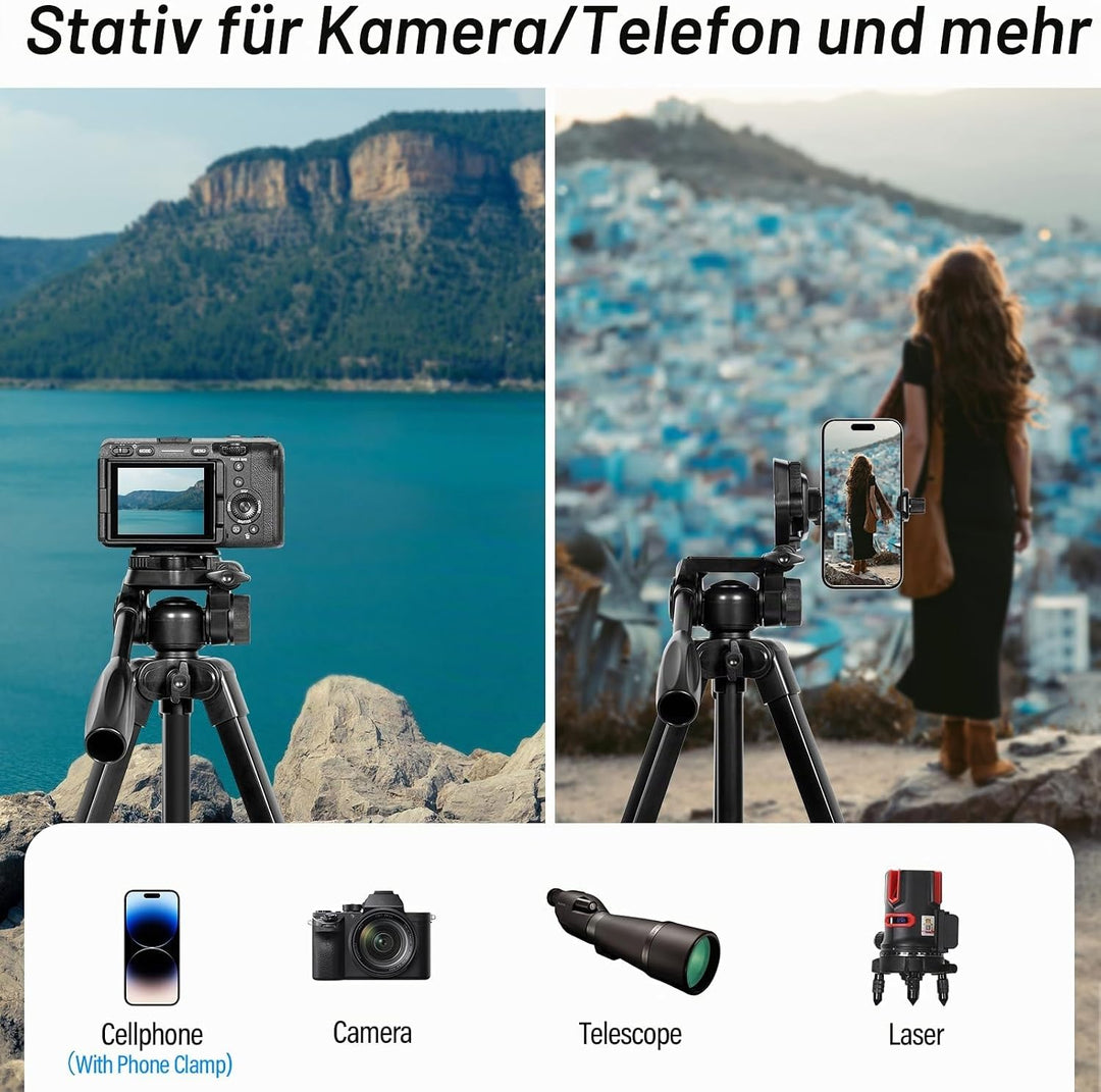 SIRUI Kamera Stativ 180cm, Aluminium Camera Tripod mit Telefonklemme Dreibein-Stative Fotostativ für