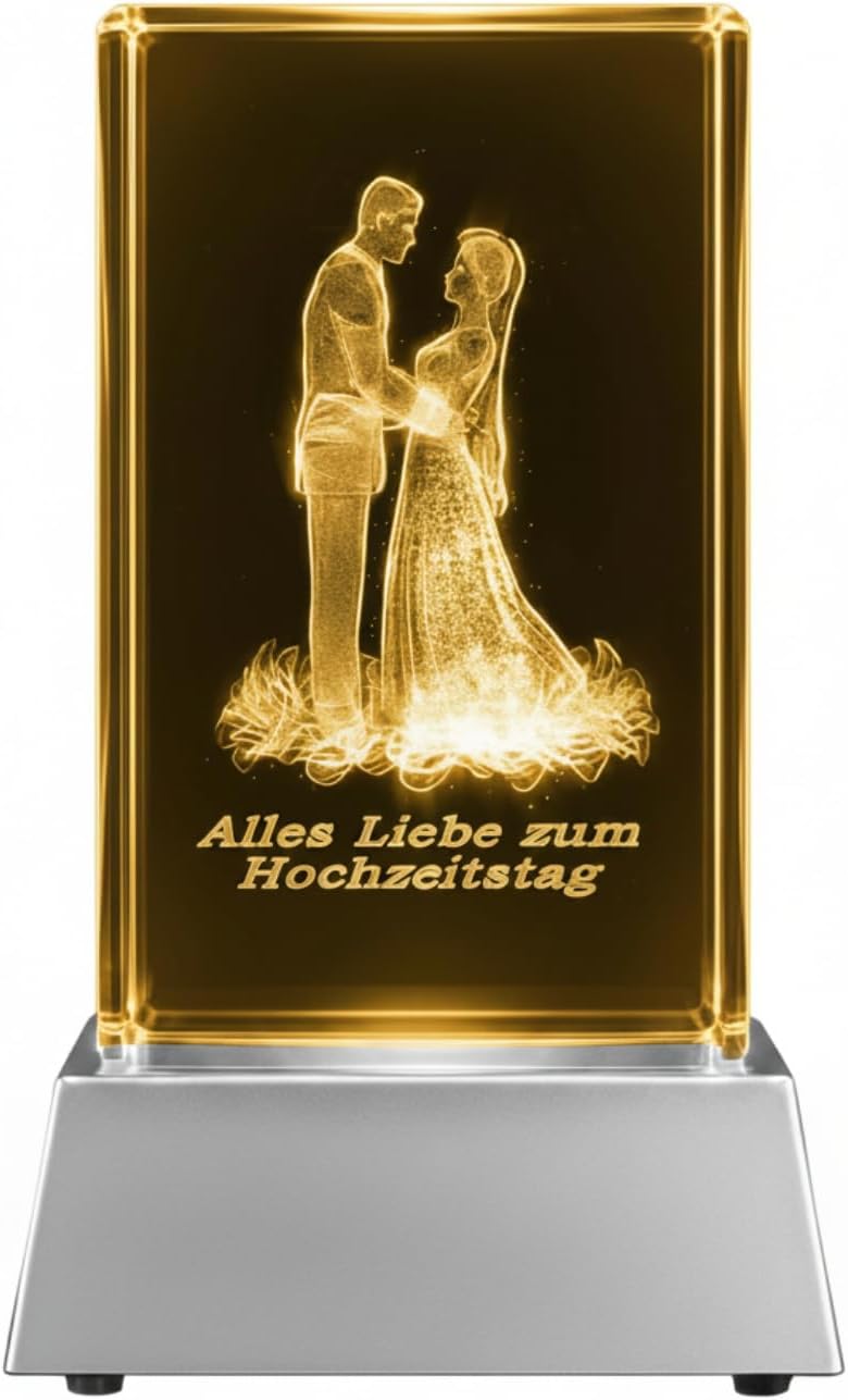 Kaltner Präsente Stimmungslicht LED Kerze/Kristall Glasblock/Motiv Hochzeit / 3D-Laser-Gravur - Alle