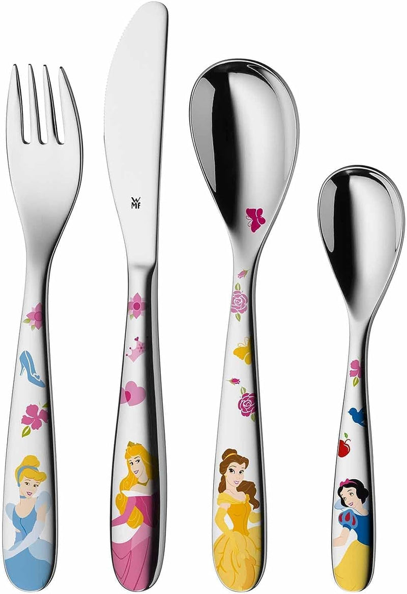 WMF Disney Princess Kinderbesteck Set 4-teilig, Kinderbesteck Edelstahl, Besteck Kinder ab 3 Jahre,