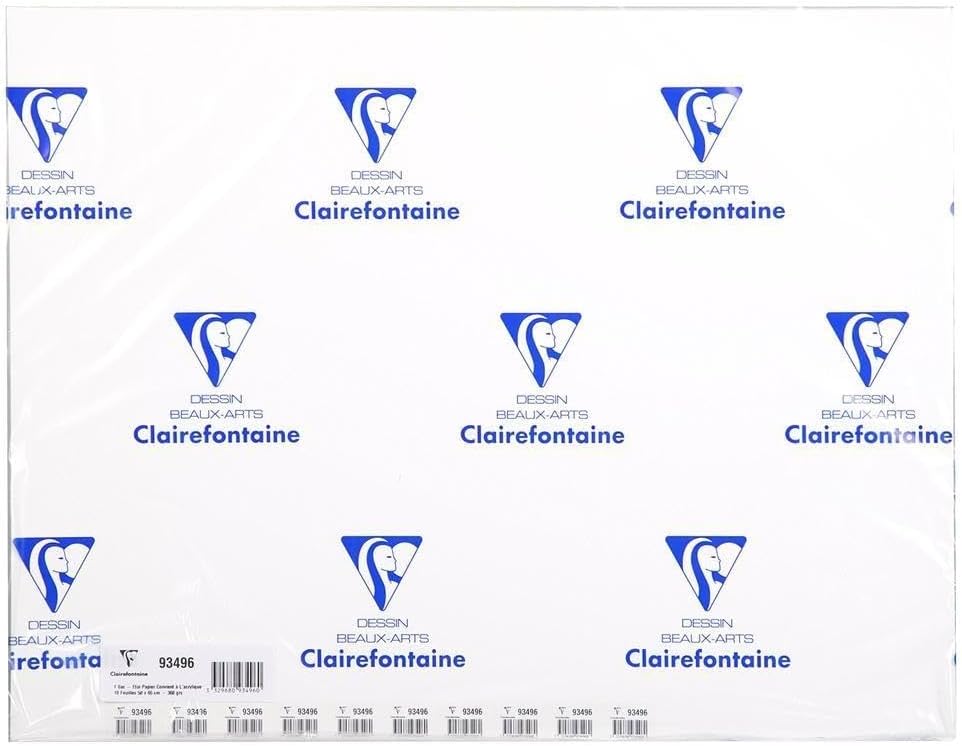 Clairefontaine 93496C - Packung mit 10 Bögen Acrylmalpapier, 50x65cm, 360g, gekörnt, ideal für die A