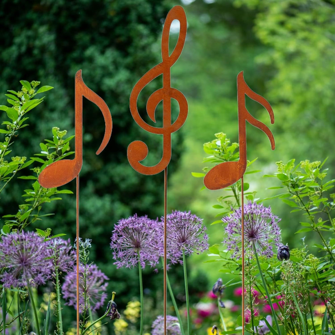 Bornhöft Gartenstecker Noten 3er Set Notenschlüssel Note Beetstecker Topfstecker Metall Rost Gartend