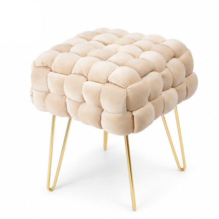Zedelmaier Moderner Velvet Kosmetik Hocker, Quadratisch Ottoman-Fusshockermit goldfarbenen Metallbei