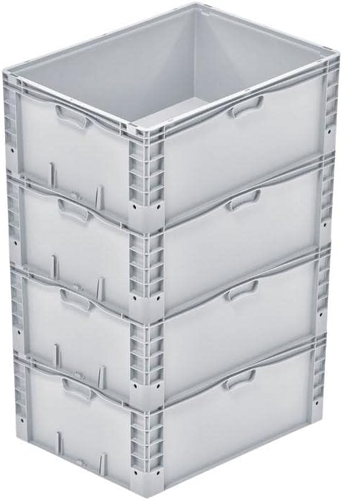 SparSet 4x Euro-Norm Grossbehälter | HxBxT 32x60x80cm | 133 Liter | Glatter Boden | Grau | Eurobehäl