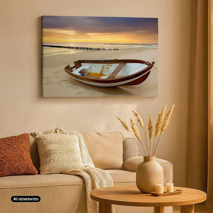 Bilder auf Leinwand Strand Boot Ostsee Sommer Leinwandbild 70x50cm Wandbilder Dekoration Wohnzimmer