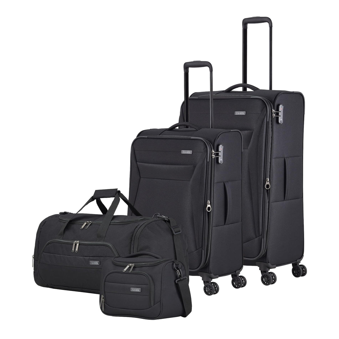 Travelite CHIOS Kofferset mit 4 Rollen Gr. L/M (inkl. Reisetasche + Beautycase) Schwarz, Schwarz