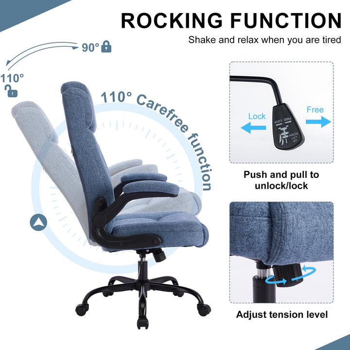 Bürostuhl Ergonomischer Computerstuhl 150KG Belastbarkeit Chefsessel Verstellbare Kopfstütze Flip-up