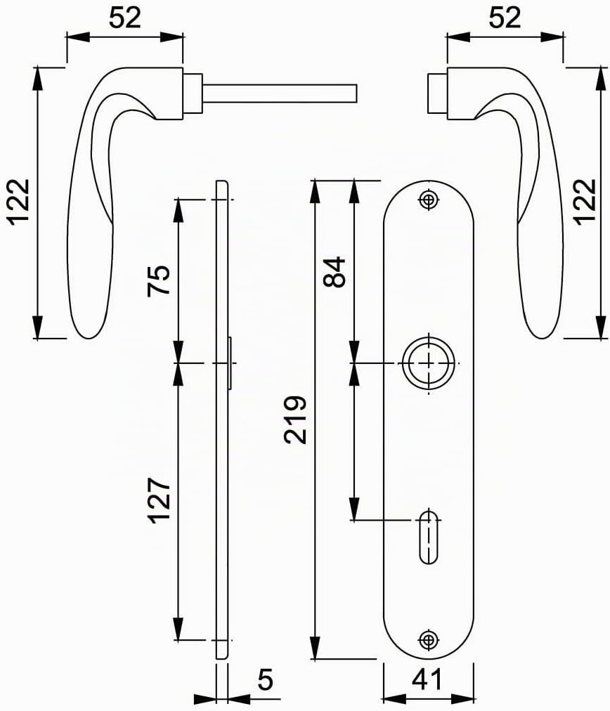 HOPPE Türgriff (Langschild) duraplus Verona, Messing pol. für innen, Türgriff-Garnitur, Oval-Lochung