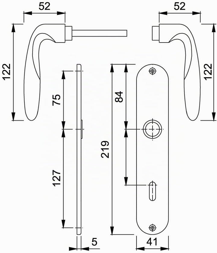 HOPPE Türgriff (Langschild) duraplus Verona, Messing pol. für innen, Türgriff-Garnitur, Oval-Lochung