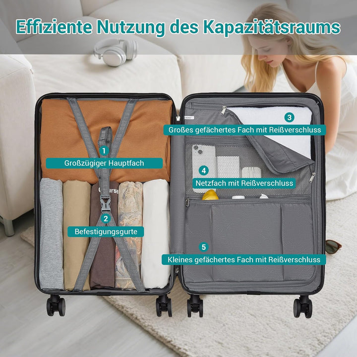 KONO Koffer Mittelgross mit TSA Schloss Hartschale Trolley Koffer mit Rollen Leicht aus ABS PC Reise