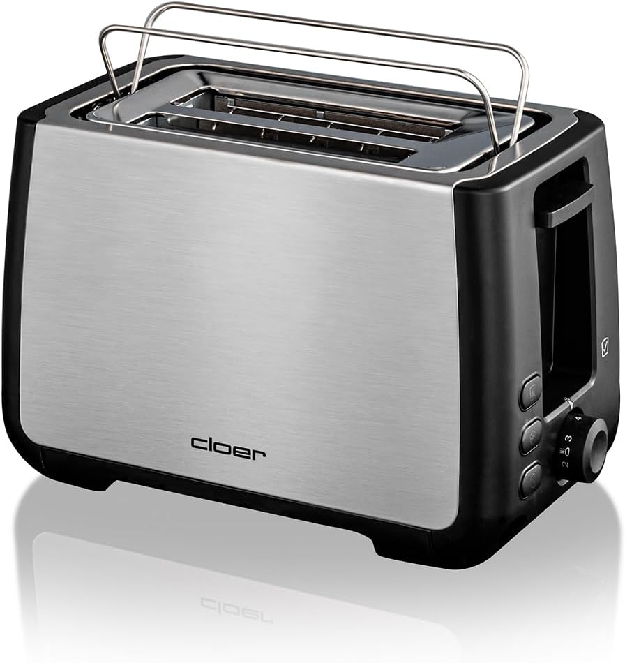 Cloer 3569 King-Size-Toaster für 2 XXL Scheiben, Check-Funktion, Edelstahlgehäuse, 1000 Watt, schwar