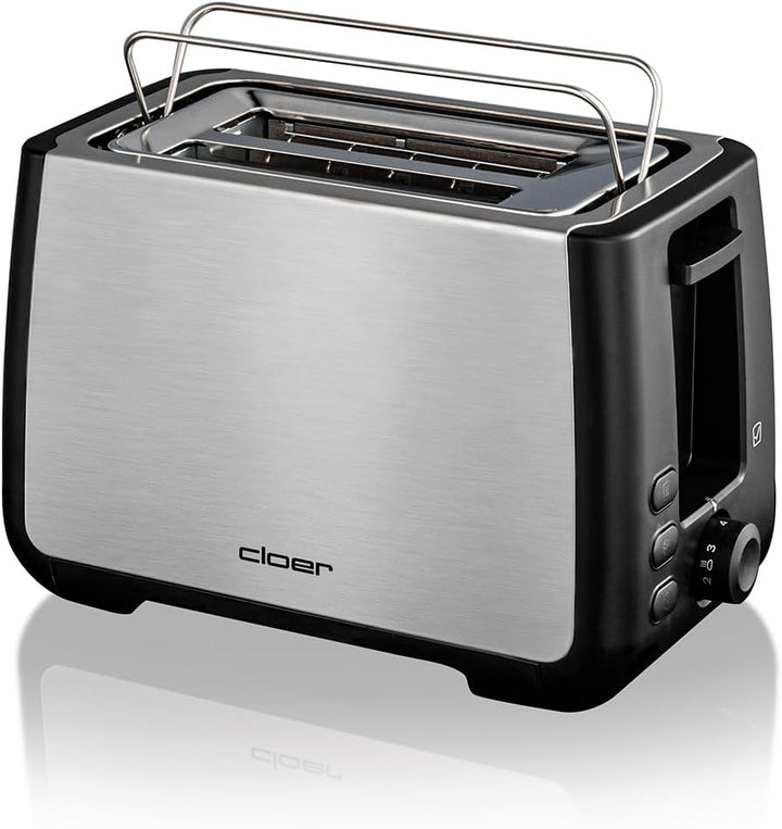 Cloer 3569 King-Size-Toaster für 2 XXL Scheiben, Check-Funktion, Edelstahlgehäuse, 1000 Watt, schwar