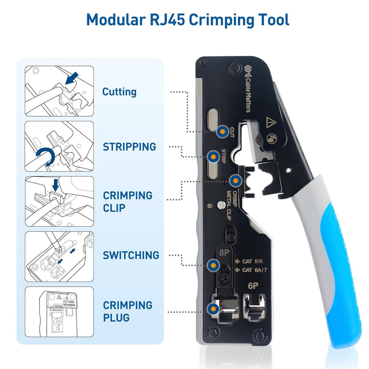 Cable Matters All-in-One RJ45 Crimpzange für geschirmte Pass-Through RJ45 Stecker - Cat8 Crimpwerkze