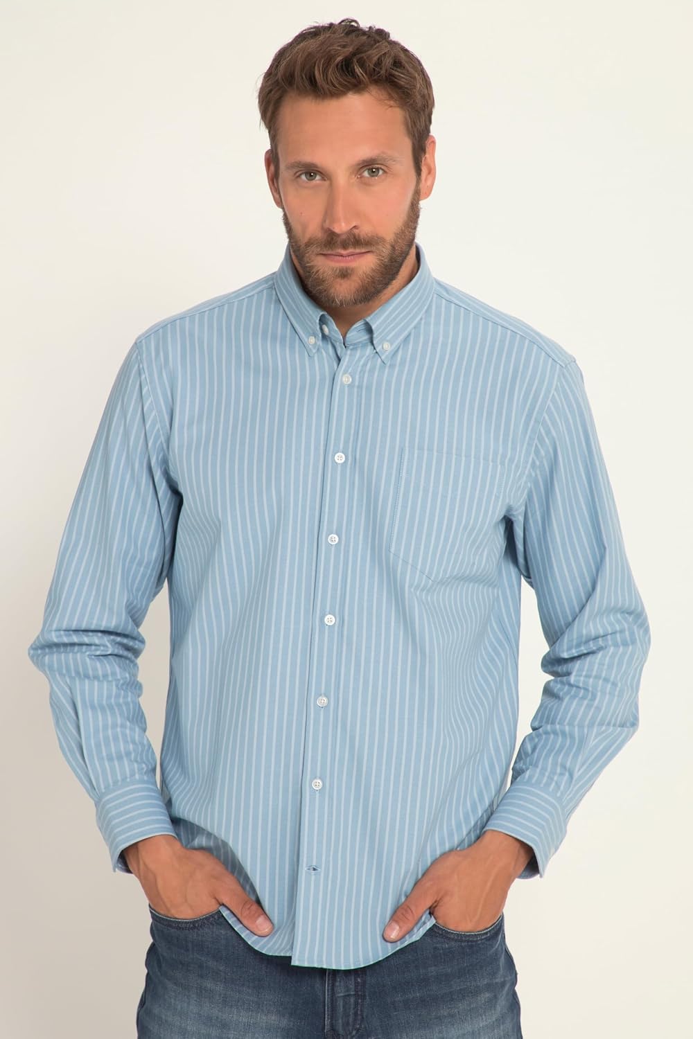JP 1880 Herren grosse Grössen Übergrössen Menswear L-8XL Oxford-Hemd, Langarm, Buttondown-Kragen, Mo